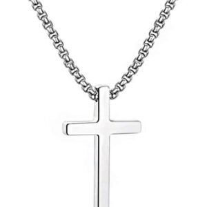 Men's Minimalist Cross Necklace – Stainless Steel Pendant (Silver, Black, or Gold) with Box Chain; Lengths: 16–30 Inches