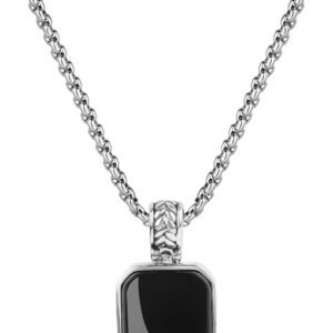 Men's stainless steel necklace with crystal inlay (materials: Tiger's Eye, Malachite, Obsidian, Turquoise, or Lapis Lazuli)