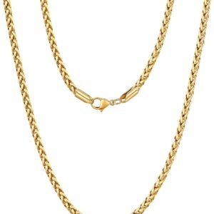 Men's Silver Wheat Chain – Stainless Steel; 2.5mm Width; Lengths: 16–28 Inches
