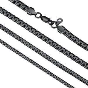 Box Chain (4mm or 6mm) – Lengths: 14–30 Inches Available; 316L Stainless Steel, Gold-Plated, or Black Finish – Gift Box Included