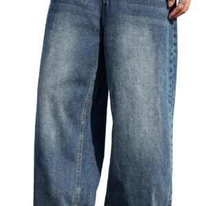Hip Hop Baggy Jeans for Men Stylish Wide Leg Skater Jeans Loose Fit Denim Pants Streetwear